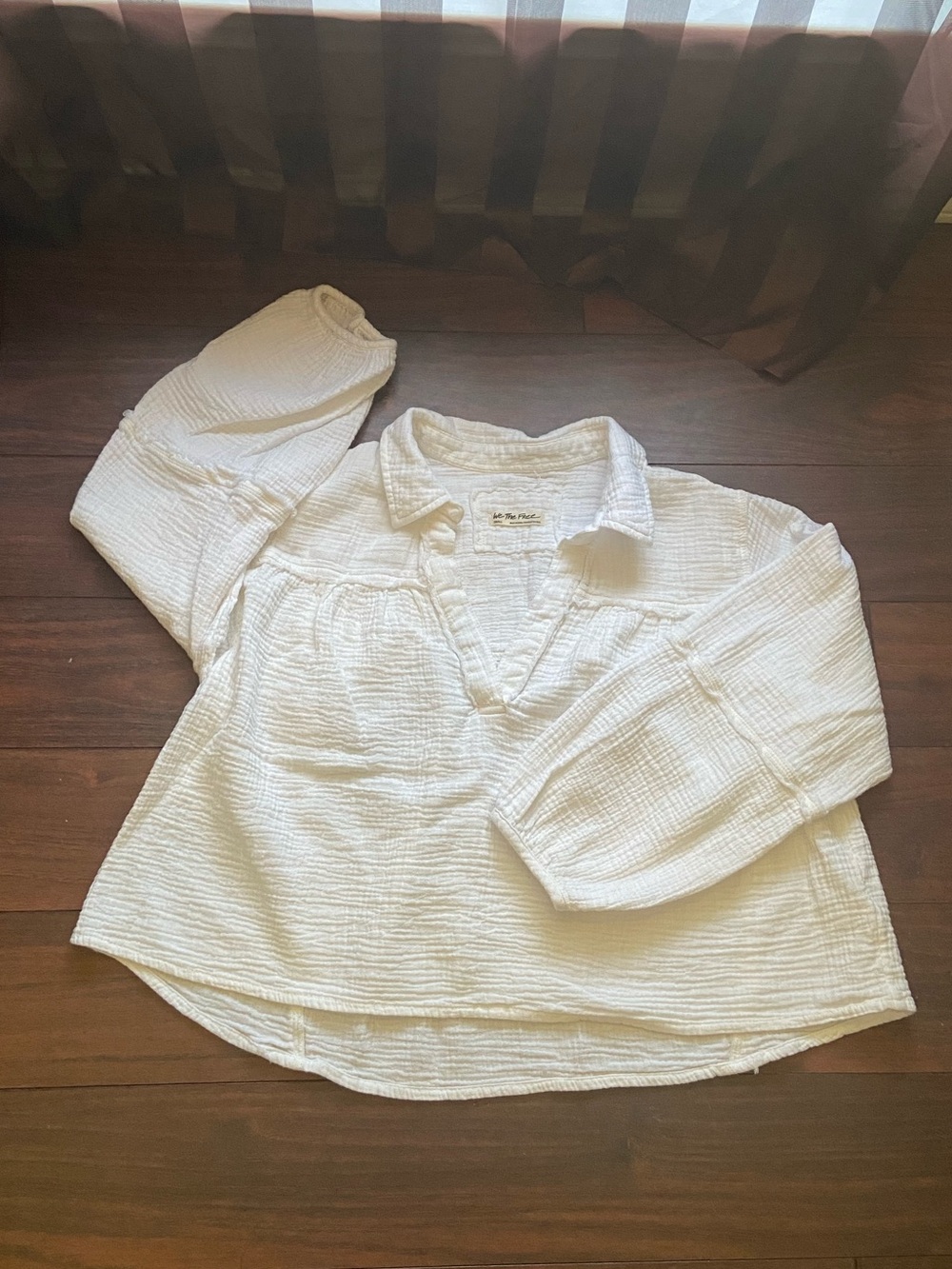 WE THE FREE PEOPLE Cotton Gauzy Oversized Cropped Tunic Top Long Balloon Sleeves